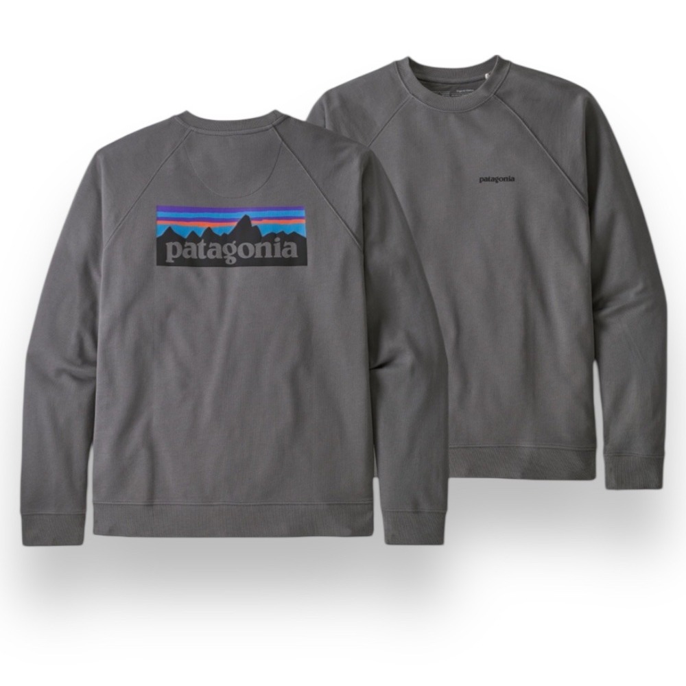 PATAGONIA Men's Gray P-6 Logo Organic Crew Neck Sweatshirt Medium |‎ EUC